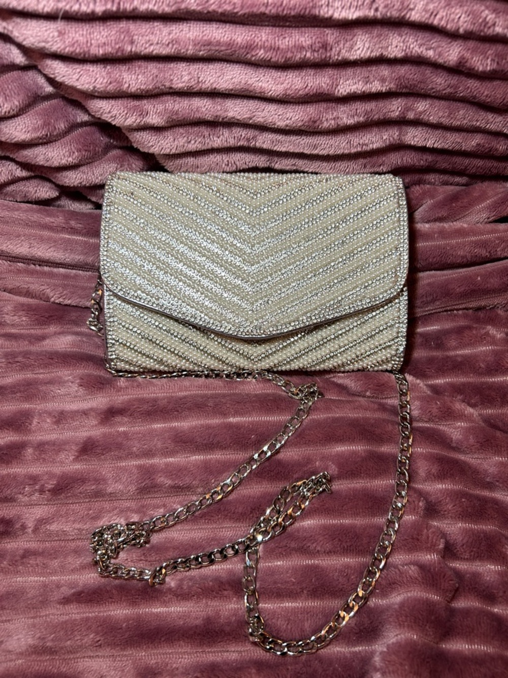Beaded Chevron Evening Clutch with Chain Strap